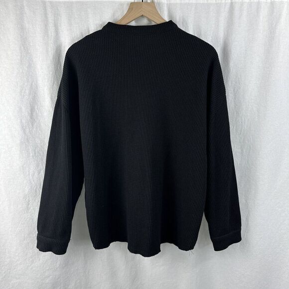 Chouyatou Black Waffleknit Oversized Button Up Shirt Jacket Lounge Womens L - Picture 2 of 13